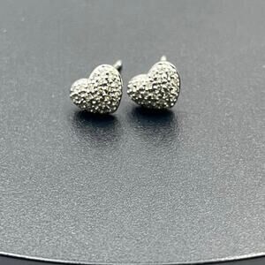 Disney Signed‎ 14K White Gold Micro Pave Diamond Puff Heart Stud Earrings